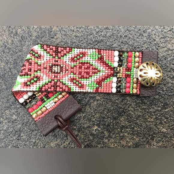 Boho beaded cuff bracelet - Picture 2 of 3